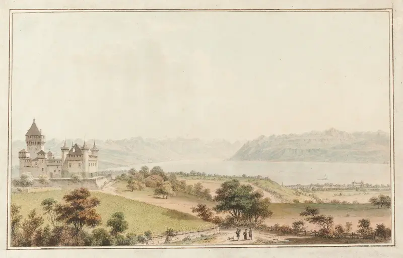 Utsikt över Vufflens-le-Château av Johann Ludwig Aberli