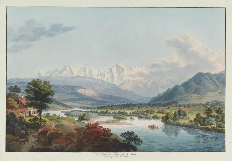 Vûe dessinée à Mouri prés de Berne av Johann Ludwig Aberli