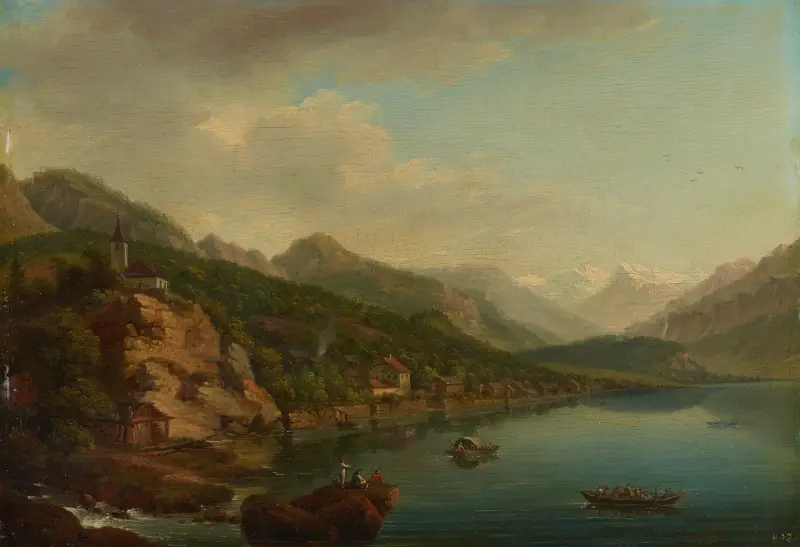 Blick auf das Dorf und den See von Brienz von Johann Ludwig Aberli