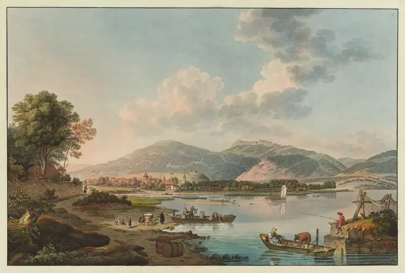 Utsikt över Yverdon, sedd från Clindi av Johann Ludwig Aberli