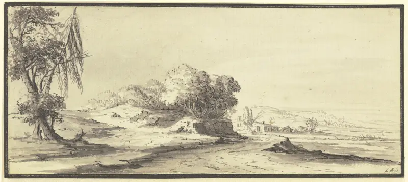 Weite, hügelige Landschaft mit einer Straße av Johann Ludwig Aberli
