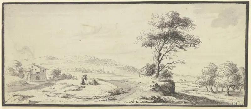 Vidsträckt landskap med träd av Johann Ludwig Aberli