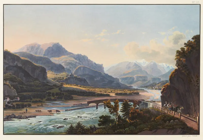 Entrée dans la vallée de Domletschg prise près du pont d’Ortenstein av Johann Ludwig Bleuler