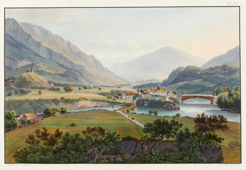 Mötet mellan Vorderrhein och Hinterrhein vid Reichenau av Johann Ludwig Bleuler