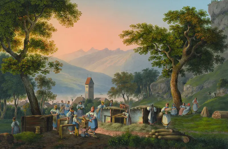 Lantlig scen i Unterseen av Johann Ludwig Bleuler