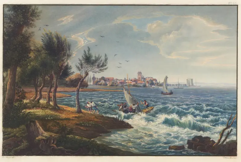 Vy av staden Arbon och Bodensjön av Johann Ludwig Bleuler