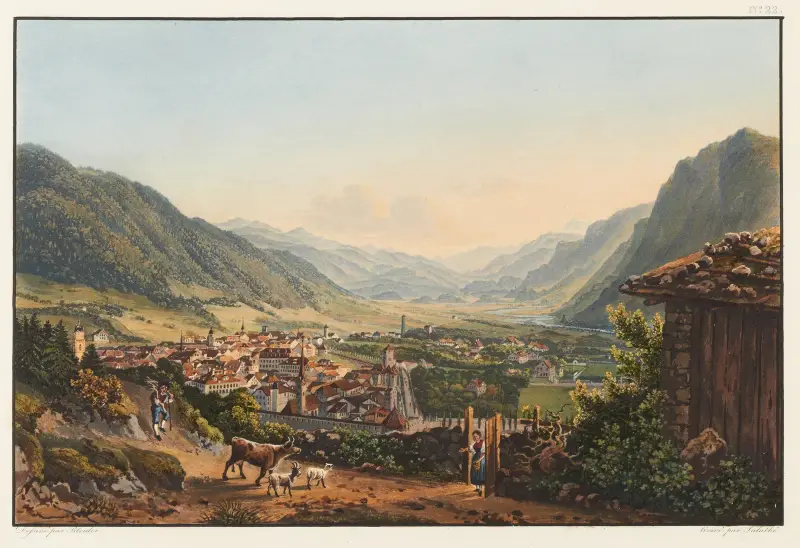 Vue de la ville de Coire et de ses environs av Johann Ludwig Bleuler