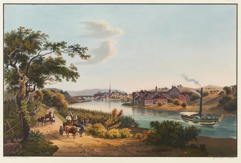 Utsikt över staden Diessenhofen och klostret Katarinental av Johann Ludwig Bleuler