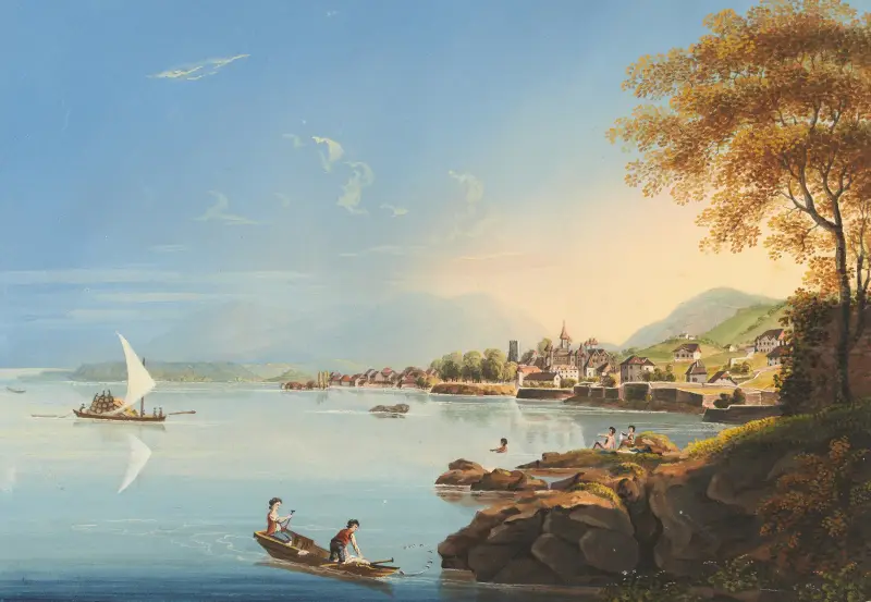Vy av staden Neuchâtel i Schweiz av Johann Ludwig Bleuler