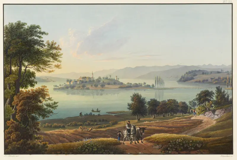 Vy över ön Meynau i Bodensjön av Johann Ludwig Bleuler