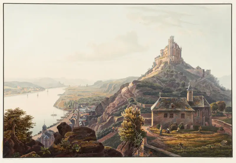 Vue du château de Marksbourg vers Braubach av Johann Ludwig Bleuler
