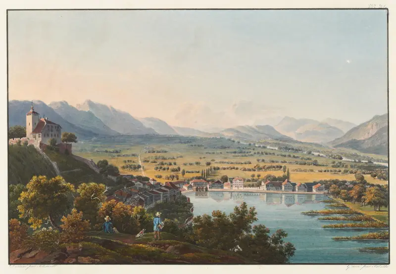 Vue du chateau de Werdenberg et du val du Rhin av Johann Ludwig Bleuler