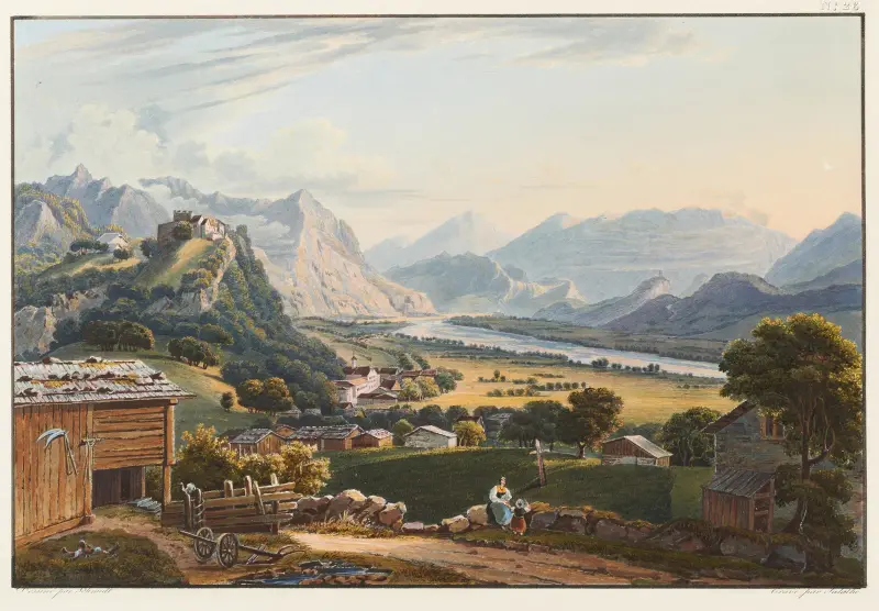 Vue du château et du village de Vaduz av Johann Ludwig Bleuler
