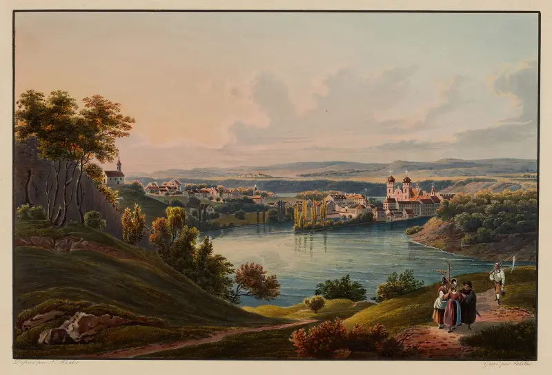 Vy över klostret Rheinau, kantonen Zürich av Johann Ludwig Bleuler