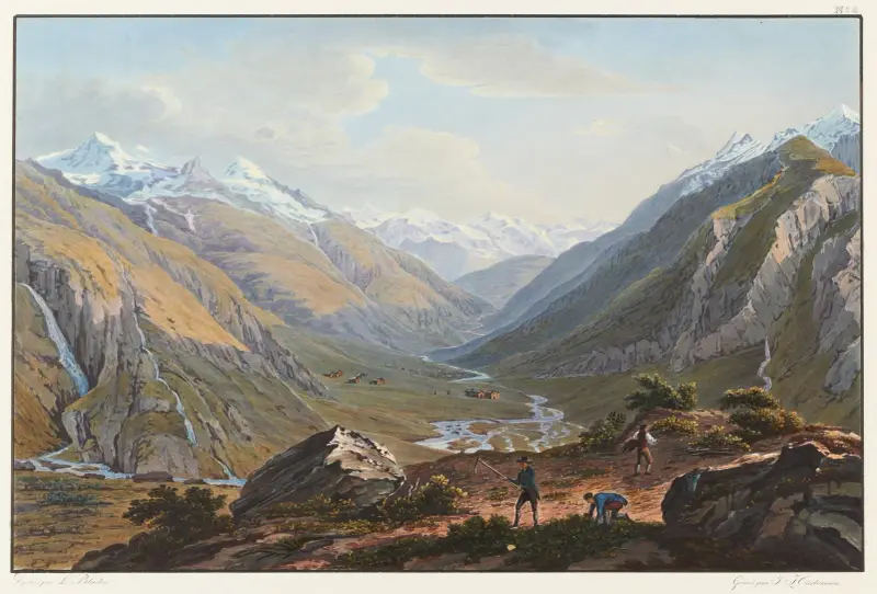 Vy från foten av Lucmanier mot Sainte-Marie och Medelsdalen av Johann Ludwig Bleuler
