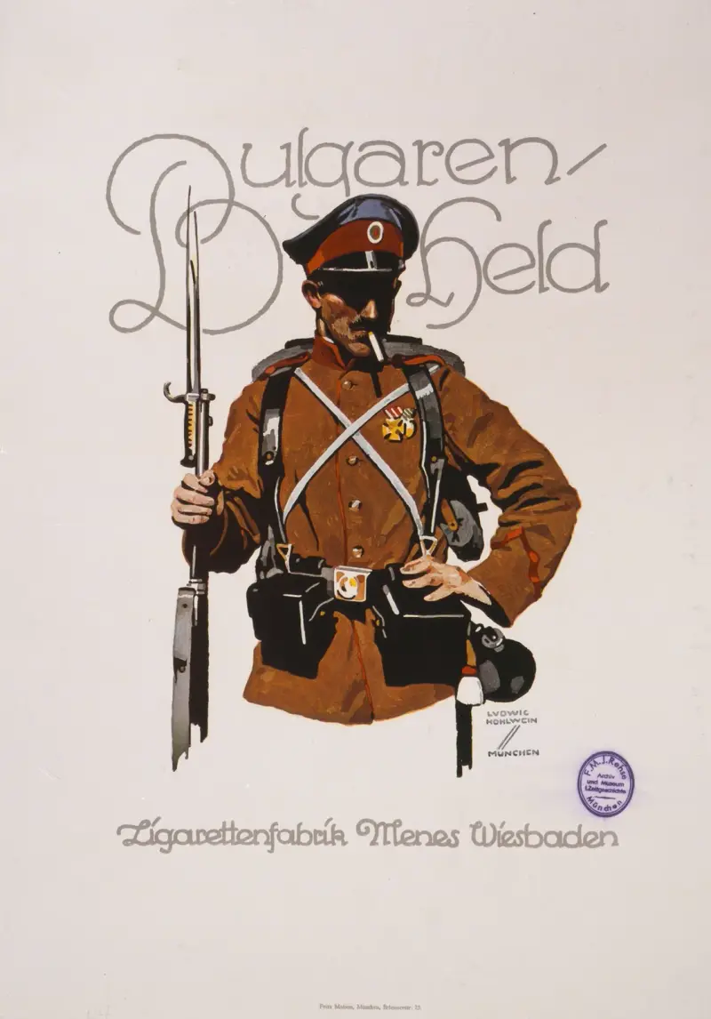 Bulgaren-Held; Zigarettenfabrik Menes, Wiesbaden von Ludwig Hohlwein