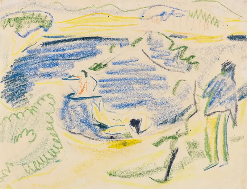 Kąpiący się (Kąpiący się w stawie), 1909, Ernst Ludwig Kirchner