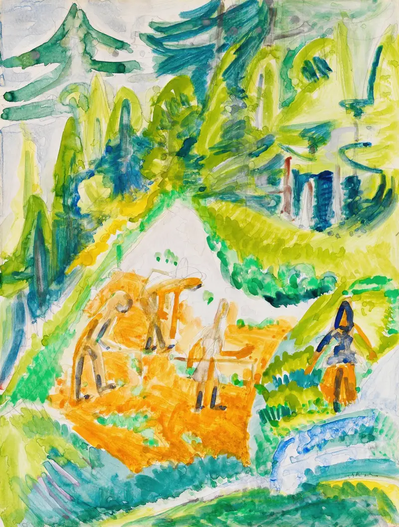 Davoser Landschaft mit Bergbauern av Ernst Ludwig Kirchner