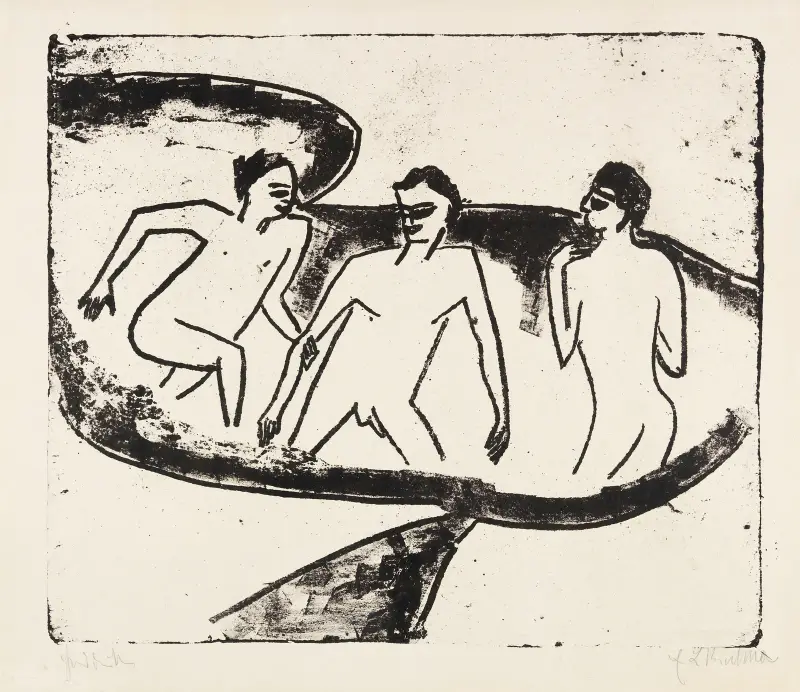 Drei Akte im Wasser, Moritzburg av Ernst Ludwig Kirchner