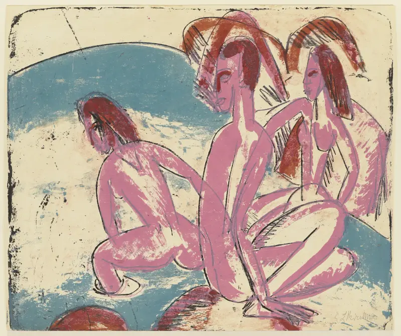 Drei Badende an Steinen, Fehmarn av Ernst Ludwig Kirchner