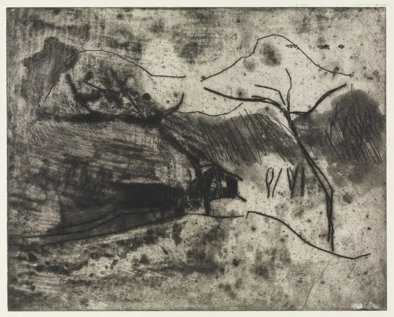 Häuschen unter Bäumen im Schnee av Ernst Ludwig Kirchner