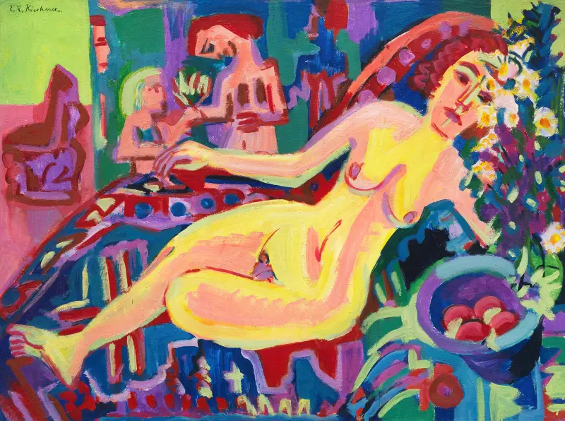 Nacktes Mädchen auf Diwan av Ernst Ludwig Kirchner