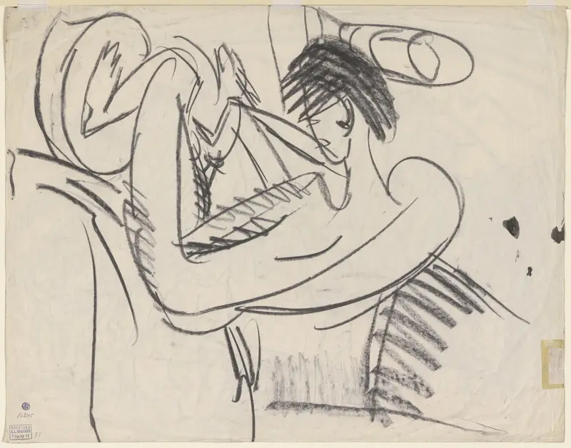 Sitting female nude av Ernst Ludwig Kirchner