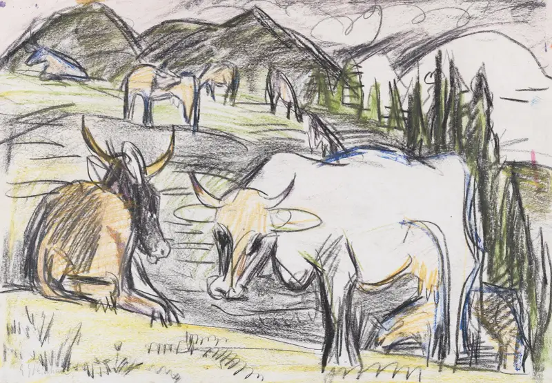 Stehende und ruhende Kühe av Ernst Ludwig Kirchner