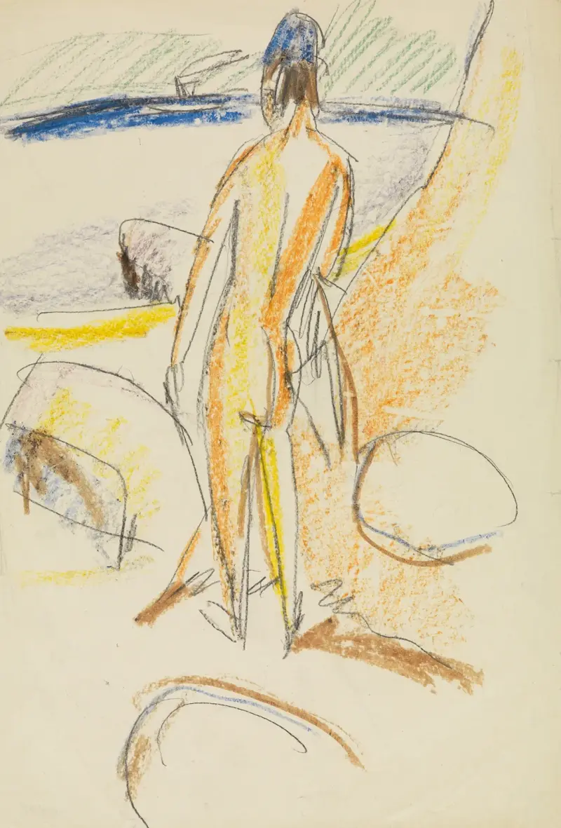 Stehender Rückenakt ‘An den Steinen’ (Fehmarn) av Ernst Ludwig Kirchner
