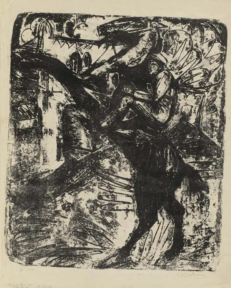 Steigendes Pferd mit Reiter av Ernst Ludwig Kirchner