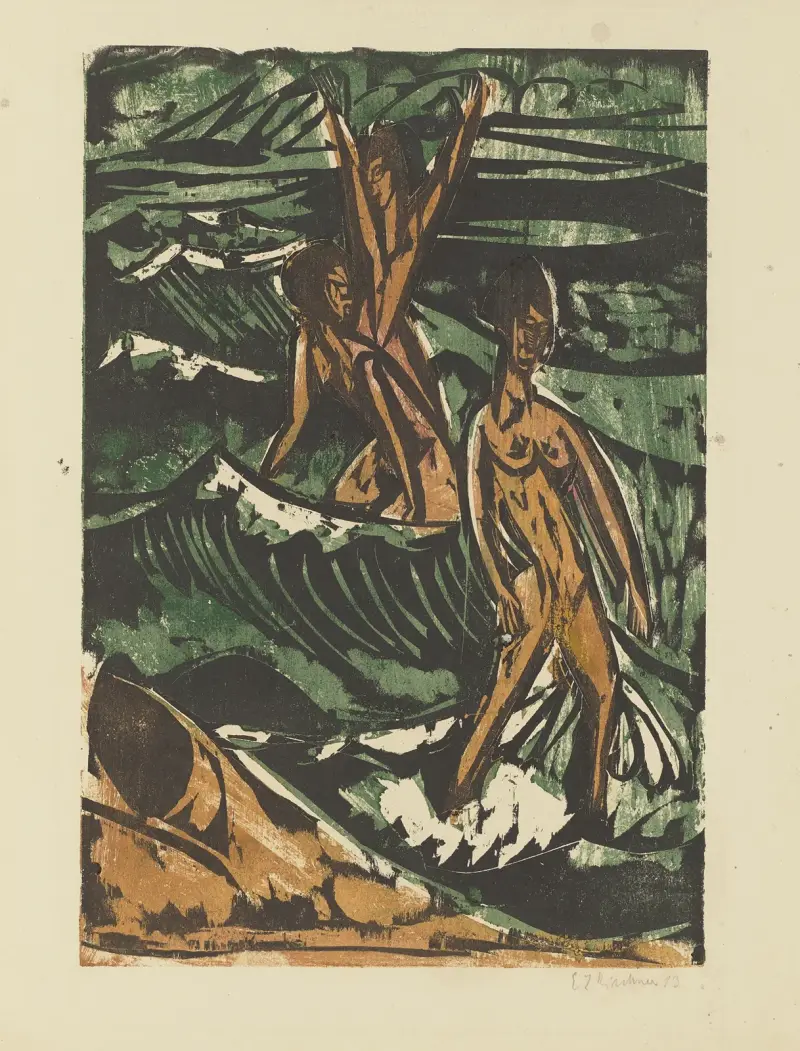 Drei Badende in den Wellen von Ernst Ludwig Kirchner