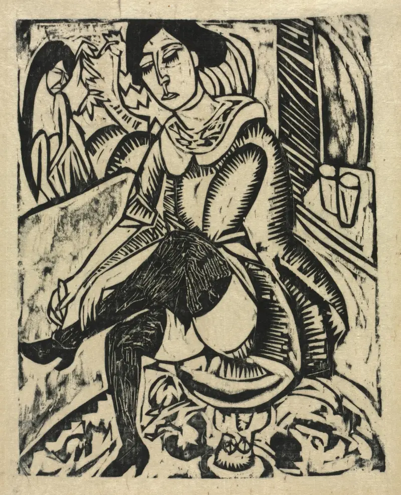 Woman Putting on Her Shoes av Ernst Ludwig Kirchner