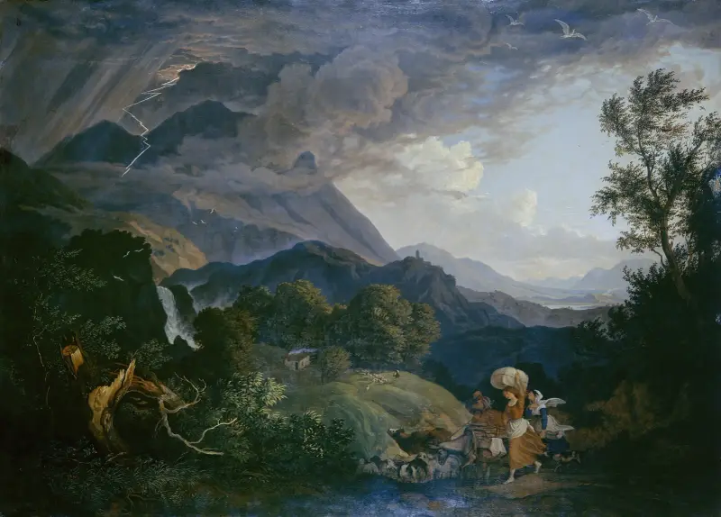 Thunderstrom over Monte Scalambra near Olevano in the Sabine Mountains av Adrian Ludwig Richter