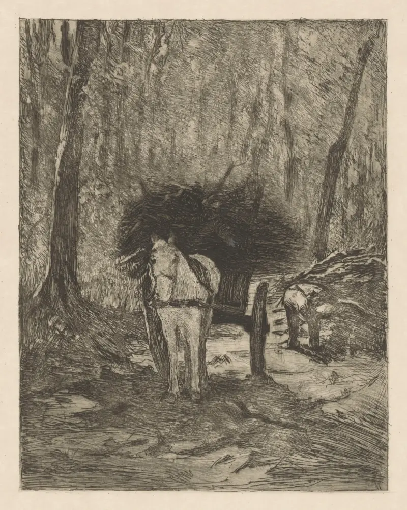 Man som samlar ved i en skog av Hendrik Maarten Krabbé