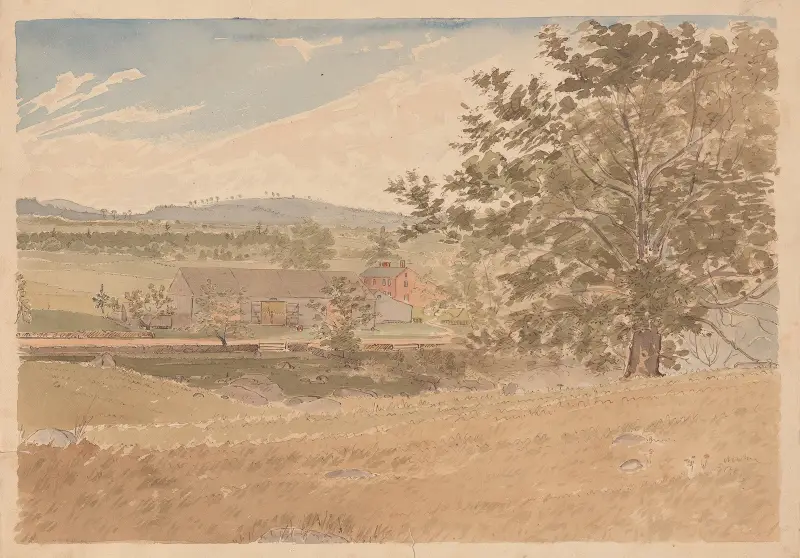 Old Farm House, Stow Massts. 12 to 2.15 p.m. Sep. 9 1874. Warm & pleasant day, some clouds av James Madison Alden
