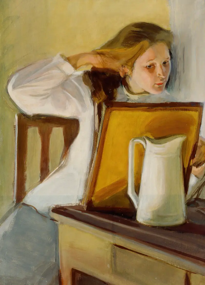Flicka som rättar sitt hår av Magnus Enckell