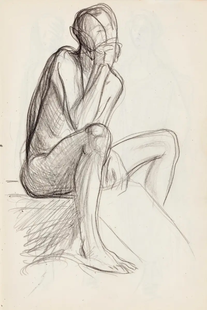 Sittande naken man, skiss av Magnus Enckell