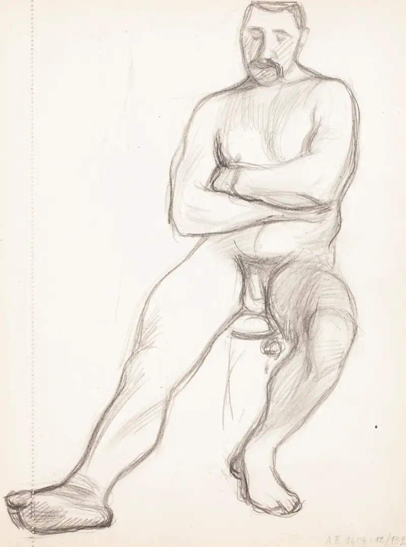 Siedzący akt mężczyzny, szkic, 1905, Magnus Enckell