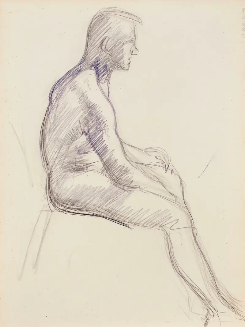 Sittande naken man, skiss av Magnus Enckell