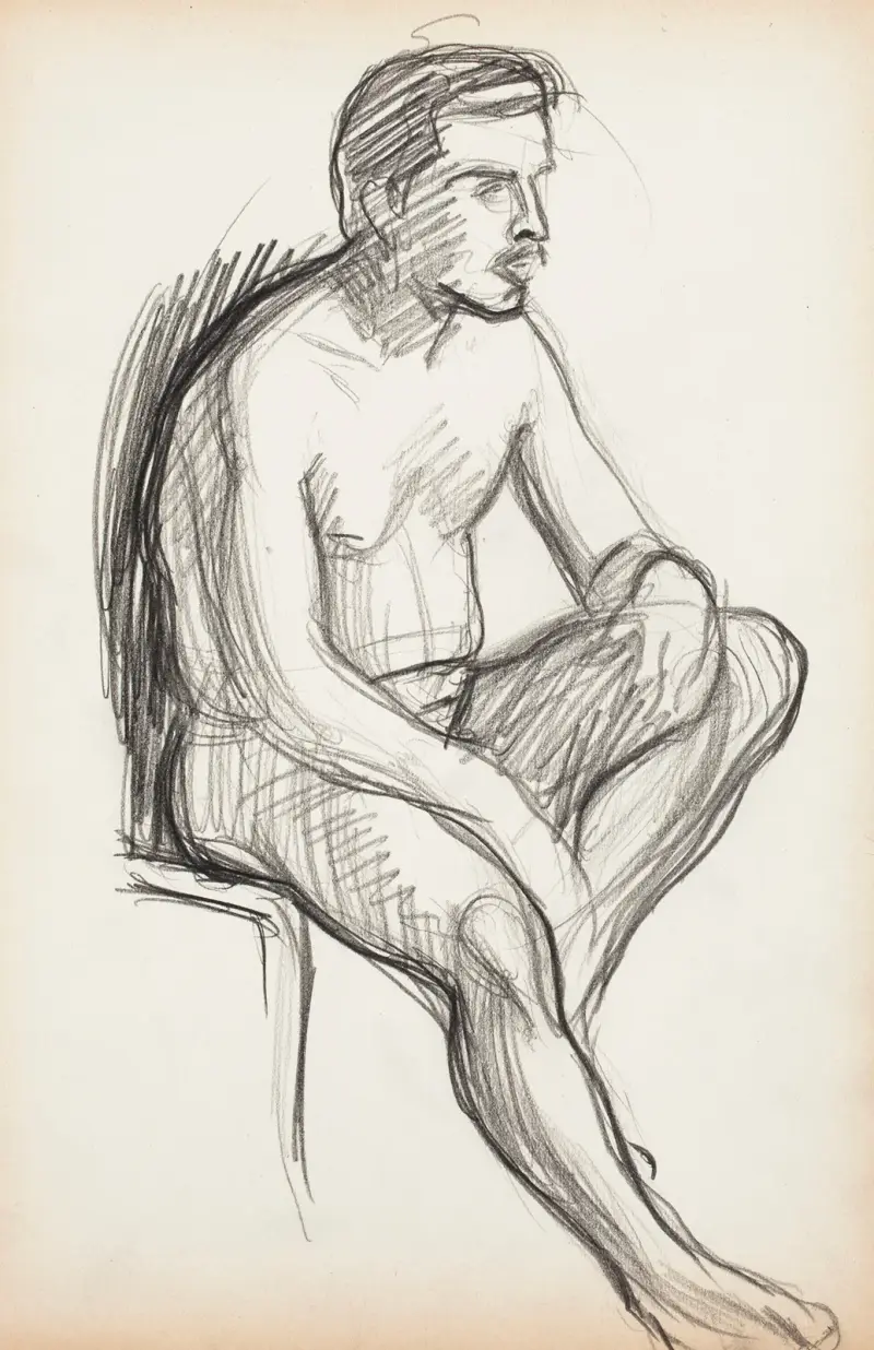 Sittande naken man, skiss av Magnus Enckell