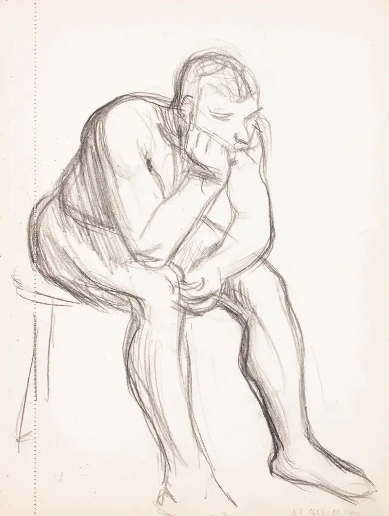 Sittande naken man mediterar, skiss av Magnus Enckell