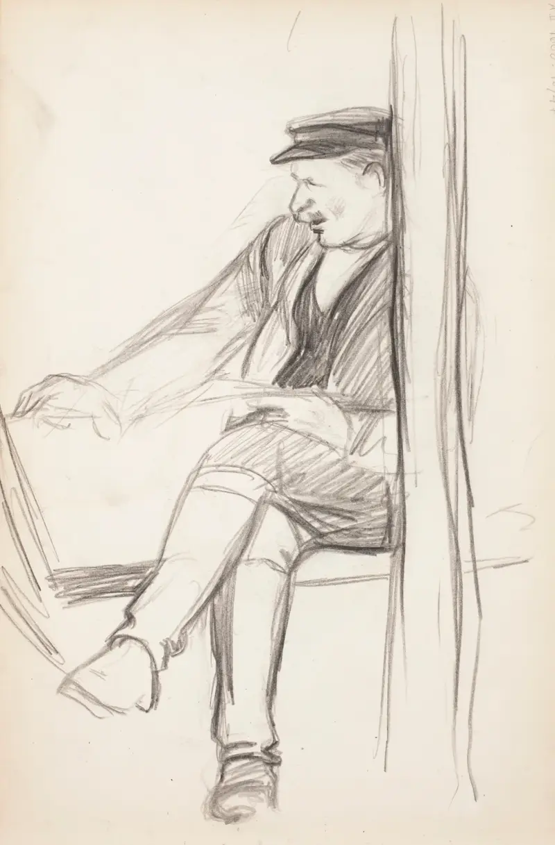 Sittande man med mössa, skiss av Magnus Enckell