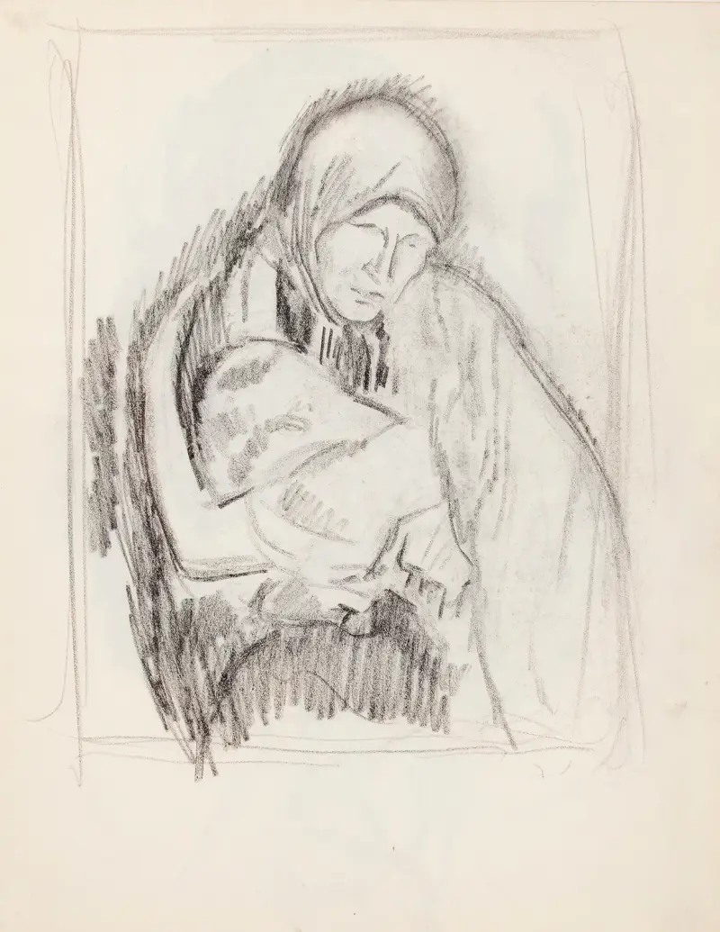 Skiss till målningen Mor och barn (Pietà) av Magnus Enckell