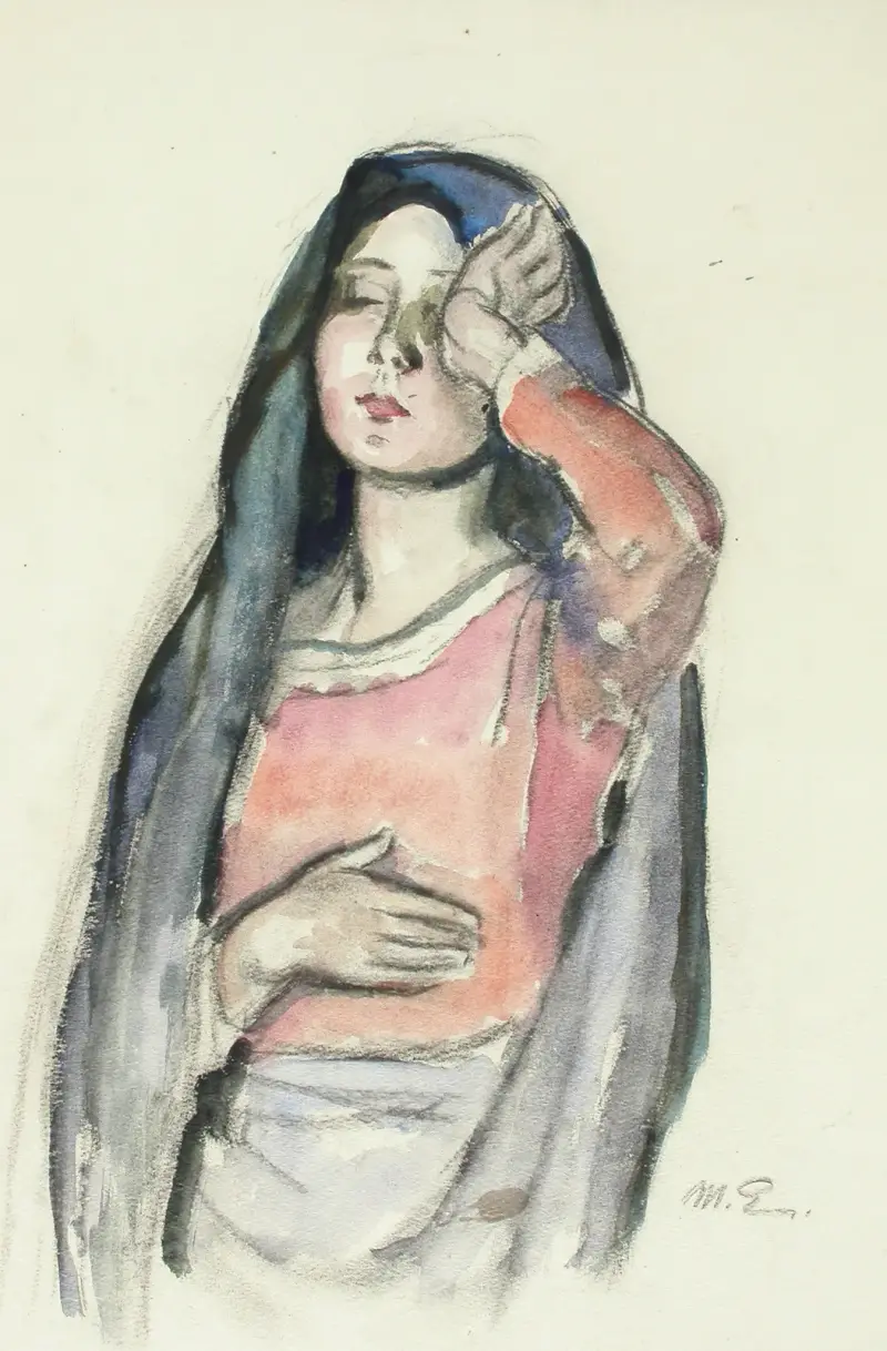 Maria, skica ke sklomalbě Ave Maria v kostele v Pori, Magnus Enckell