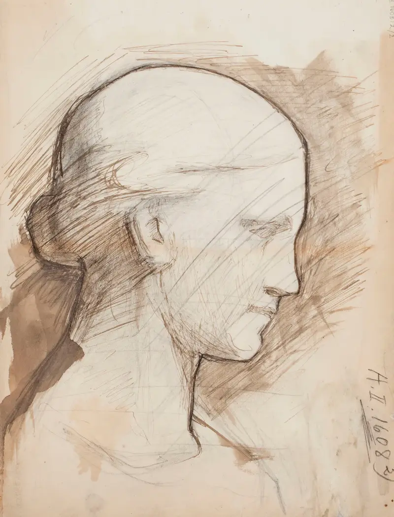 Kvinnohuvud, skiss av Magnus Enckell
