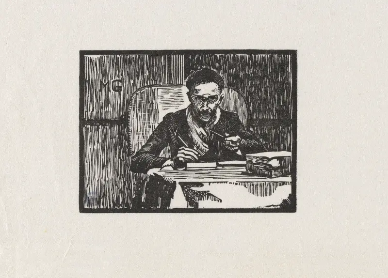 Marc Gonthier gravant (à la pipe) av Marc Gonthier