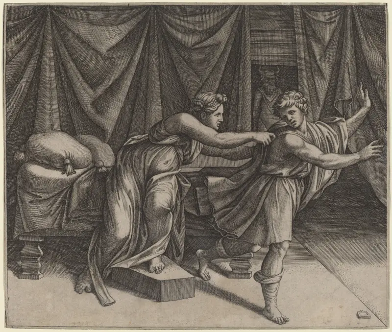 Joseph and Potiphar’s Wife av Marcantonio Raimondi