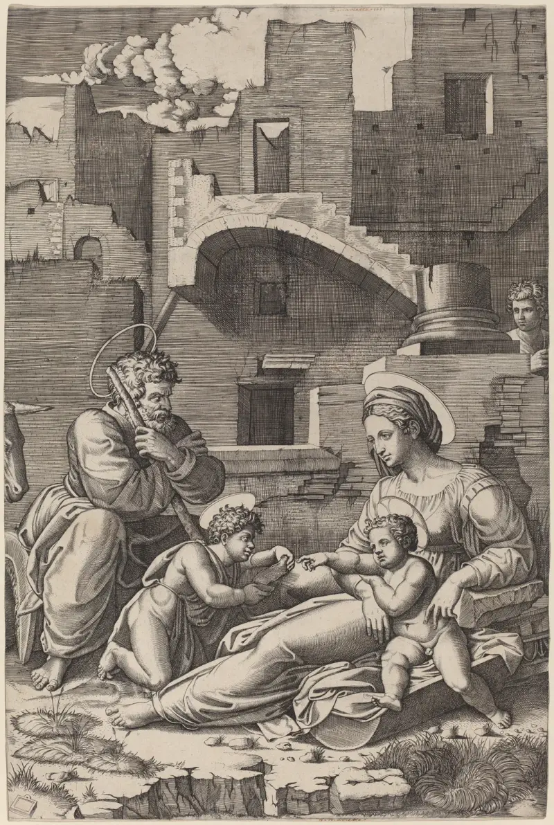 The Holy Family av Marcantonio Raimondi