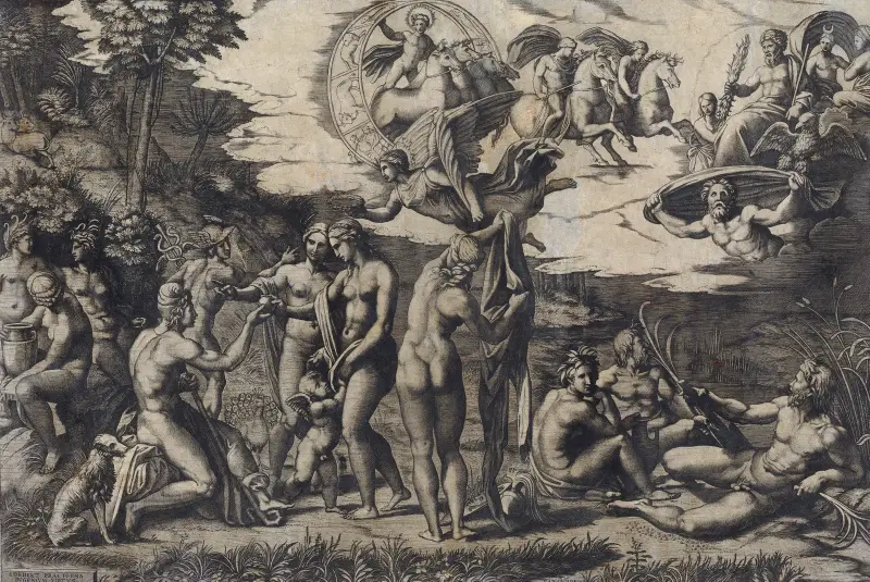 The Judgment of Paris av Marcantonio Raimondi