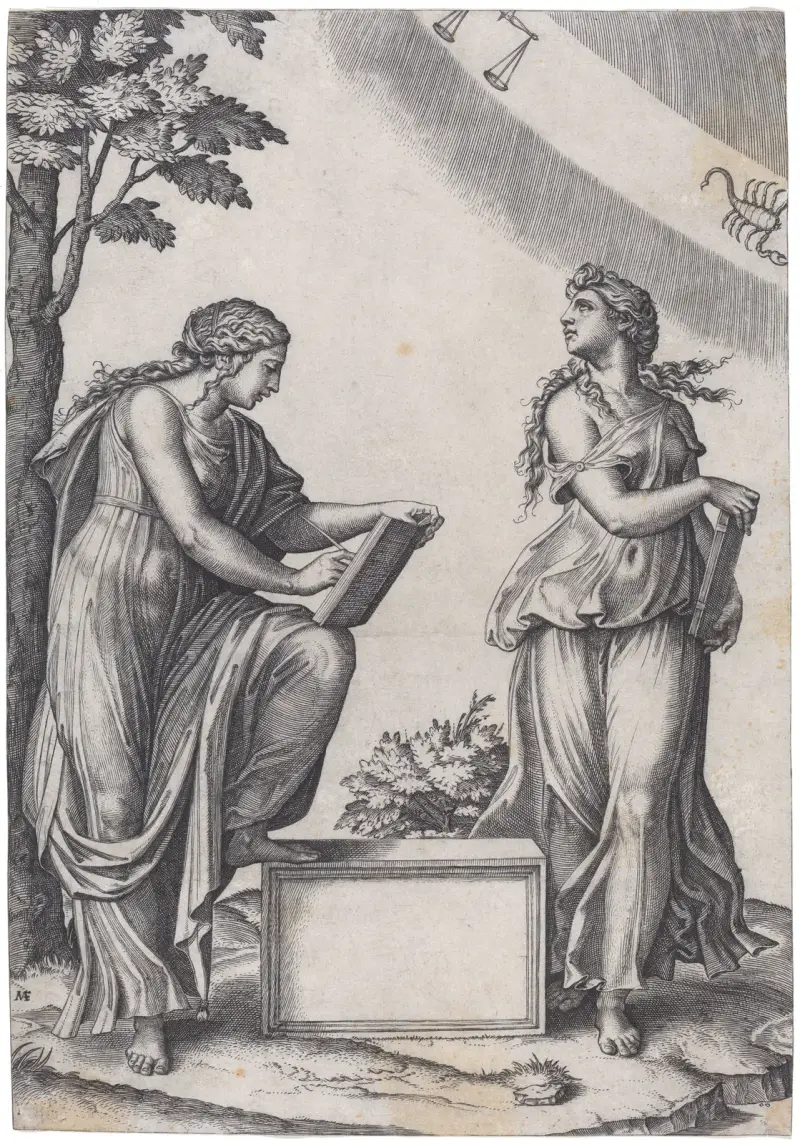 Two Women with the Zodiac av Marcantonio Raimondi